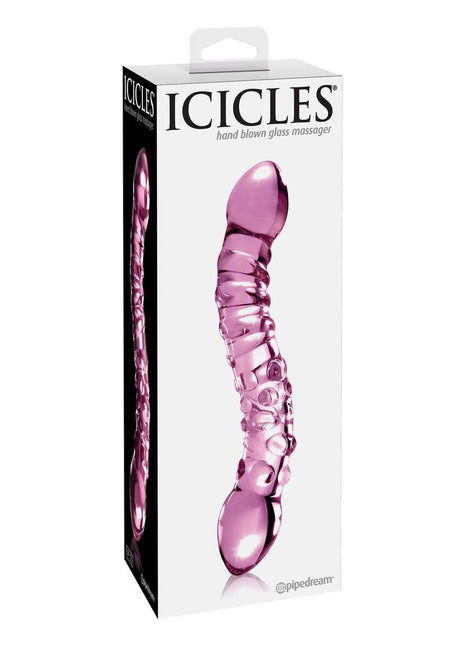 Icicles No. 55 Double-Sided Textured Glass Dildo - Pink - 9in