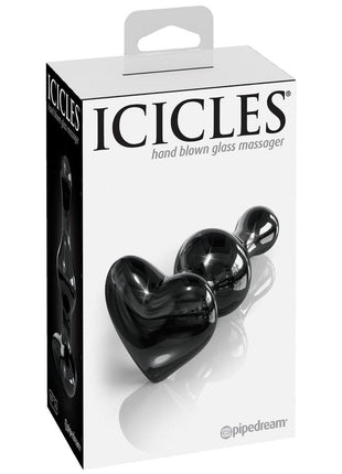Icicles No 74 Beaded Heart Shaped Glass Anal Plug - Black