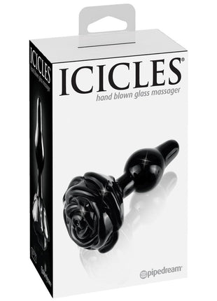 Icicles No 77 Flower Shaped Glass Anal Plug - Black