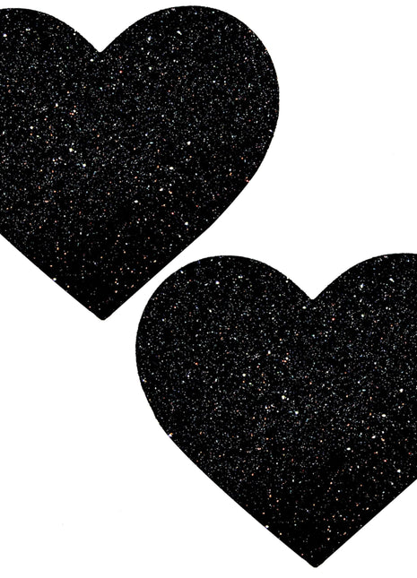 XL Black Malice Queen Status Black Glitter Heart Pasties