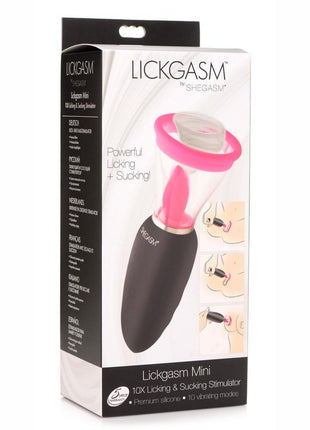 Inmi Lickgasm Mini 10x Licking and Sucking Rechargeable Silicone Clitoral Stimulator - Black/Clear/Pink