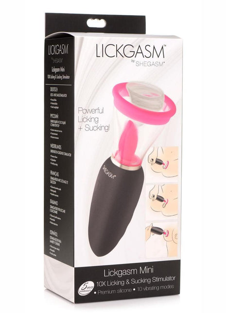 Inmi Lickgasm Mini 10x Licking and Sucking Rechargeable Silicone Clitoral Stimulator - Black/Clear/Pink
