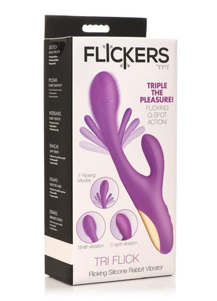 Inmi Tri-Flick Flicking Rechargeable Silicone Rabbit Vibrator - Purple