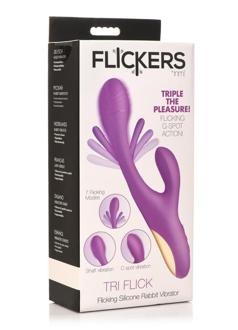 Inmi Tri-Flick Flicking Rechargeable Silicone Rabbit Vibrator - Purple