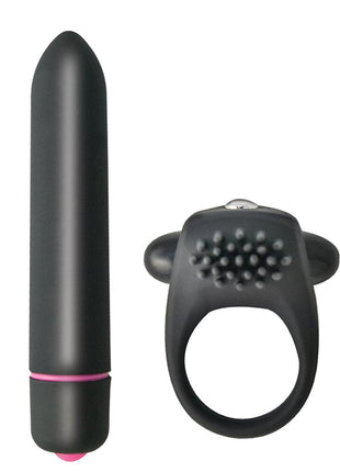 Intense Silicone Vibrating Cock Ring and Bullet - Black - Set