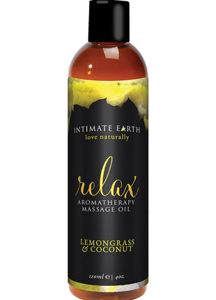 Intimate Earth Relax Aromatherapy Massage Oil Lemongrass and Coconut - 4oz