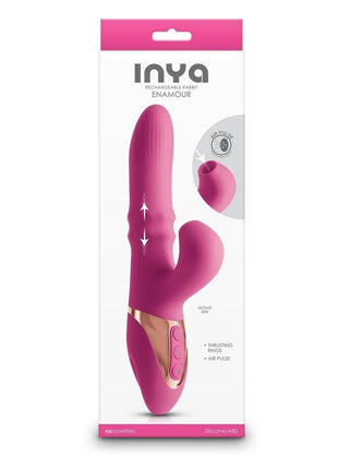 Inya Enamour Rechargeable Silicone Rabbit Vibrator with Air Pulse Clitoral Stimulator - Pink