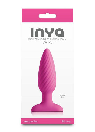 Inya Swirl Rechargeable Silicone Ribbed Anal Plug - Pink