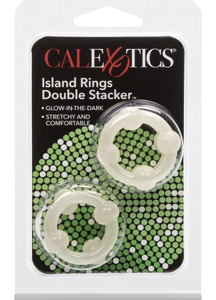 Island Rings Double Stacker Cock Rings - Glow In The Dark/White - 2 Piece Set