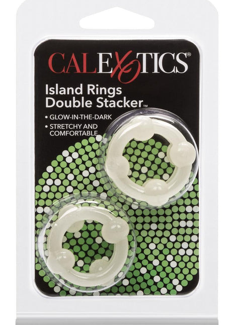 Island Rings Double Stacker Cock Rings - Glow In The Dark/White - 2 Piece Set