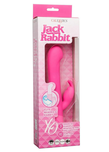 Jack Rabbit Elite Beaded G Rabbit Silicone Rechargeable Vibrator with Clitoral Stimulator - Pink