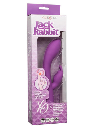 Jack Rabbit Elite Warming Rabbit Rechargeable Silicone Vibrator with Clitoral Stimulator - Purple