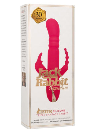 Jack Rabbit Signature Heated Rechargeable Silicone Triple Fantasy Rabbit Vibrator - Pink