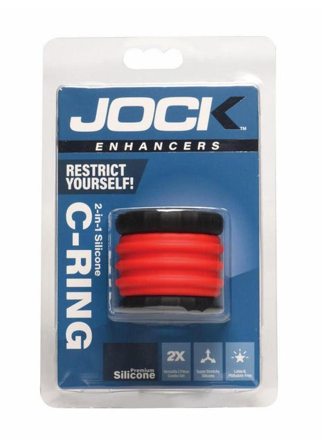 Jock 2-In-1 Silicone Cock Ring - Black/Red