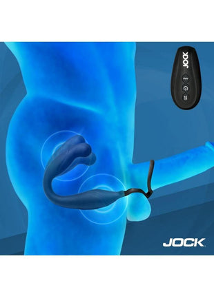 Jock Axis Gyrating Rechargeable Silicone Prostate Vibrator with C-Ring and Remote
