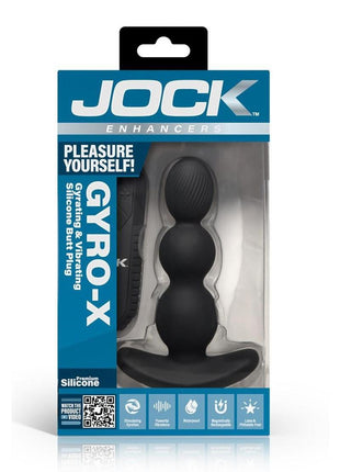 Jock Gyro-X Gyrating and Vibrating Rechargeable Silicone Anal Plug with Remote Control - Black