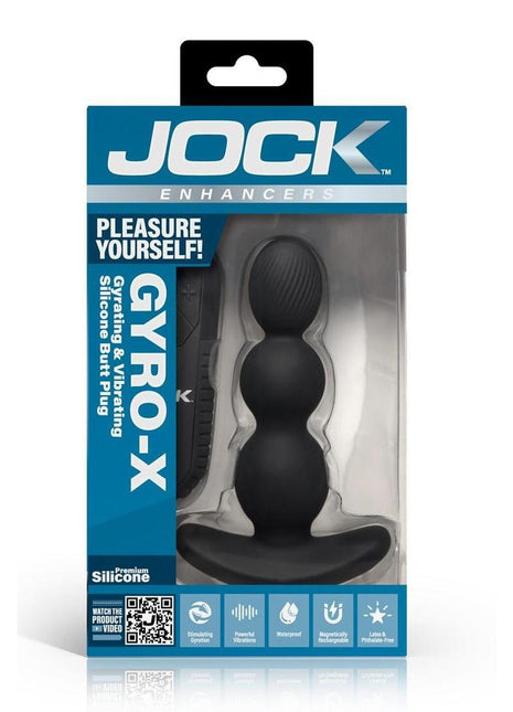 Jock Gyro-X Gyrating and Vibrating Rechargeable Silicone Anal Plug with Remote Control - Black