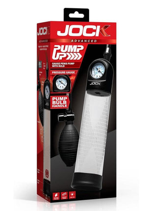 Jock Pump Up Gauge Penis Pump with Bulb - Black