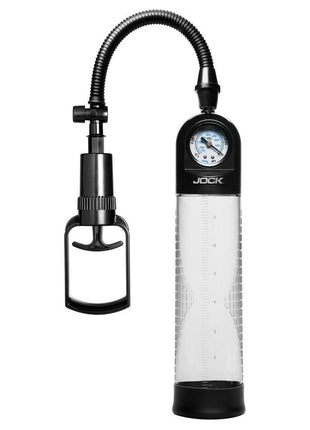 Jock Pump Up Gauge Penis Pump with Pull Rod - Black