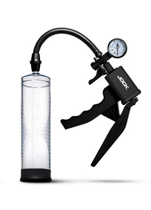 Jock Pump Up Penis Pump with Gauge and Trigger Handle - Black/Clear