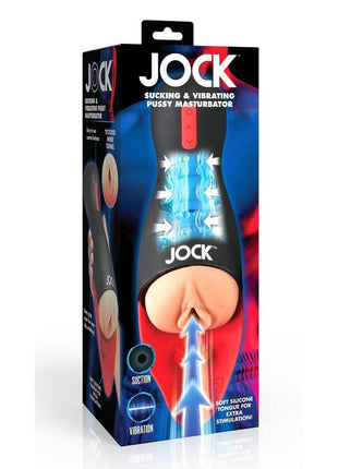 Jock Sucking and Vibrating Rechargeable Pussy Masturbator - Black/Vanilla
