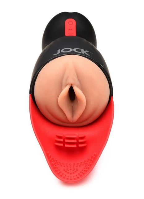 Jock Sucking and Vibrating Rechargeable Pussy Masturbator - Black/Vanilla