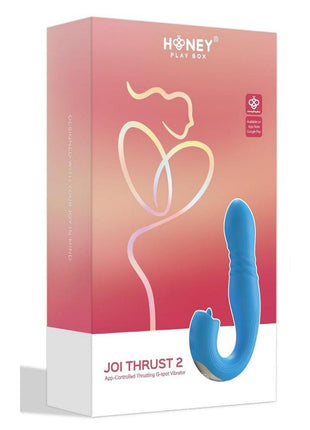 Joi Thrust 2 Pressure Sensing App Controlled Thrusting G-Spot Silicone Rechargeable Vibrator and Tongue Clit Licker - Blue/Gold