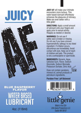 Juicy AF Water Based Flavored Lubricant Blue Raspberry - 4oz