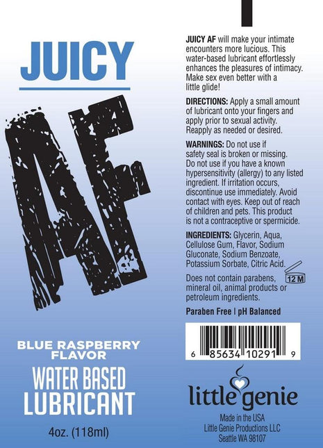Juicy AF Water Based Flavored Lubricant Blue Raspberry - 4oz