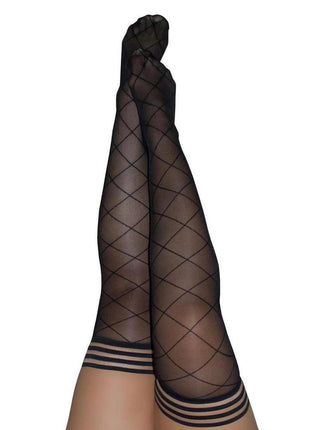 Kixies Anna Sheer Diamond Pattern Thigh Highs - Size A - Black - Small