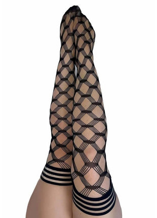 Kixies Cassandra Layered Fence Net Thigh Highs - Size C - Black - Large