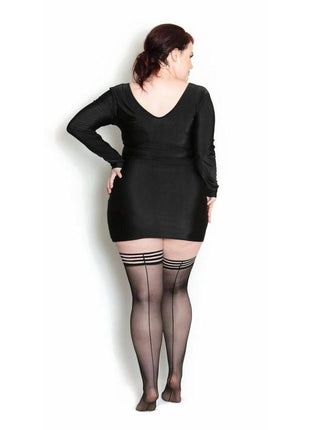 Kixies Lois Sheer Back Seamed Thigh High - Size D - Black - XLarge