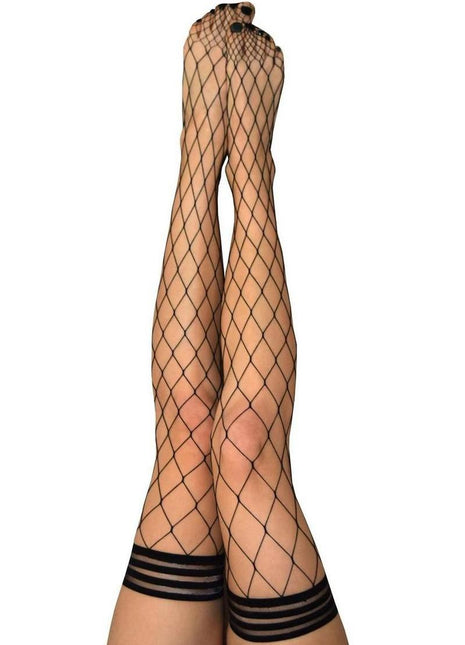 Kixies Michelle Large Net Fishnet Thigh High - Size B - Black - Medium