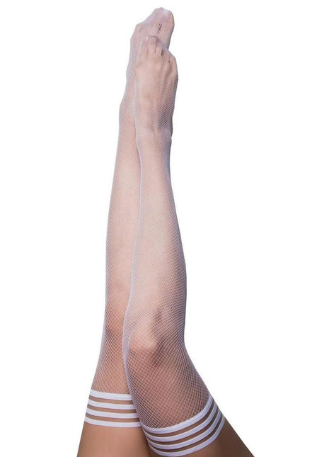 Kixies Sammy Fishnet Thigh High - Size B - White - Medium