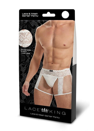 Lace King Men's Lace and Mesh Garter Panty - White - Large/XLarge