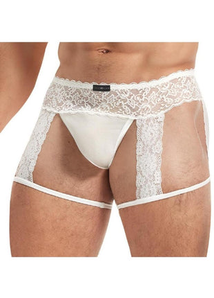 Lace King Men's Lace and Mesh Garter Panty - Black/White - Medium/Small