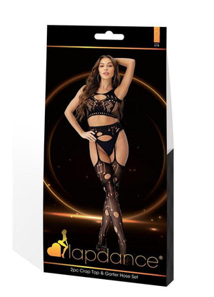 Lapdance Lingerie Crop Top and Garter Hose Set (2 Piece) - Os - Black