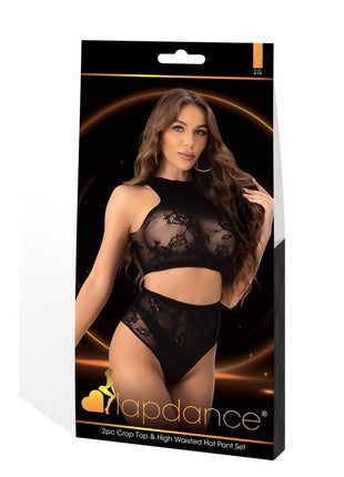 Lapdance Lingerie Crop Top and High Waist Hot Pants (2 Piece) - Os - Black