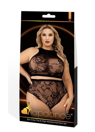 Lapdance Lingerie Crop Top and High Waist Hot Pants (2 Piece) - Queen Size - Black