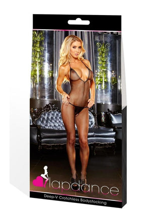 Lapdance Lingerie Deep V Crotchless Bodystocking - Os - Black