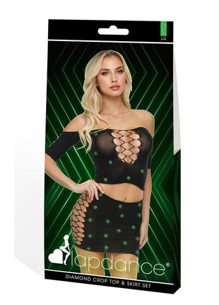 Lapdance Lingerie Diamond Crop Top and Skirt Set (2 Piece) - Os - Glow In The Dark