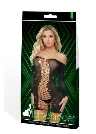 Lapdance Lingerie Diamond Mesh Cutout Minidress - Os - Glow In The Dark