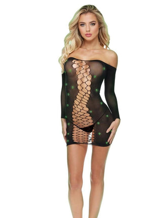 Lapdance Lingerie Diamond Mesh Cutout Minidress - Os - Glow In The Dark