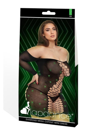 Lapdance Lingerie Diamond Mesh Cutout Minidress - Queen Size - Glow In The Dark