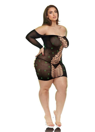 Lapdance Lingerie Diamond Mesh Cutout Minidress - Queen Size - Glow In The Dark
