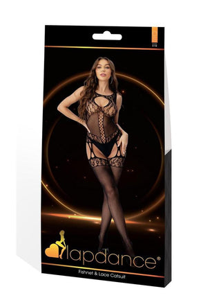 Lapdance Lingerie Fishnet and Lace Catsuit - Os - Black
