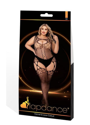 Lapdance Lingerie Fishnet and Lace Catsuit - Queen Size - Black