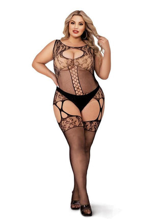 Lapdance Lingerie Fishnet and Lace Catsuit - Queen Size - Black