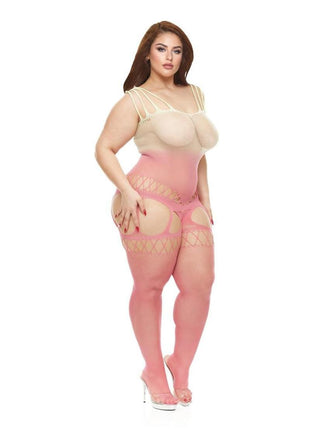Lapdance Lingerie Pink Mirage Suspender Bodystocking - Queen Size