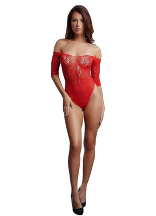 Le Desir Crotchless Rhinestone Teddy - Red - One Size